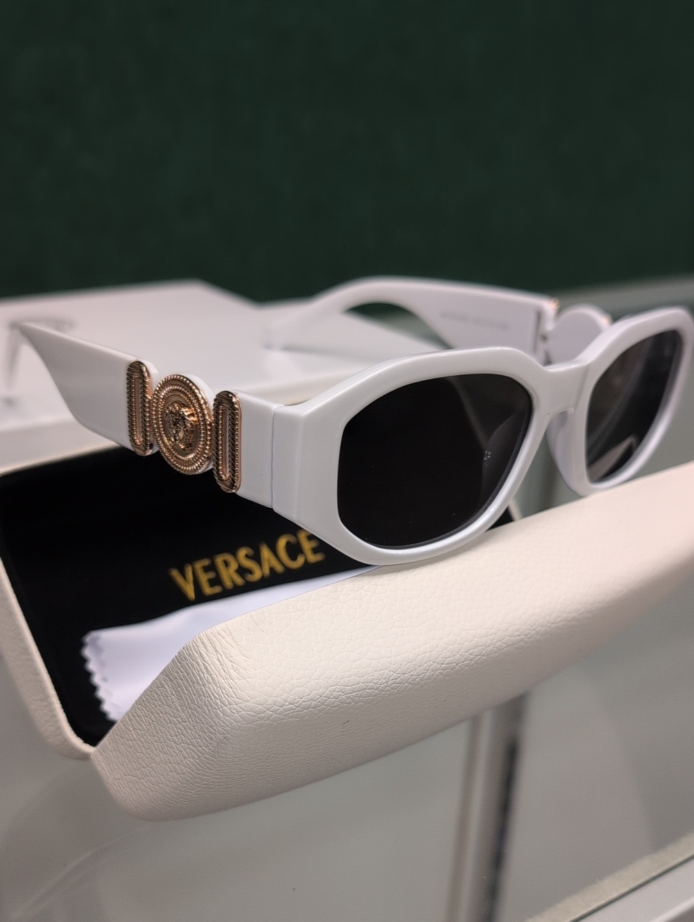 Authentic Brand New Versace White Cat-Eye Sunglasses with Gold Medusa Detail